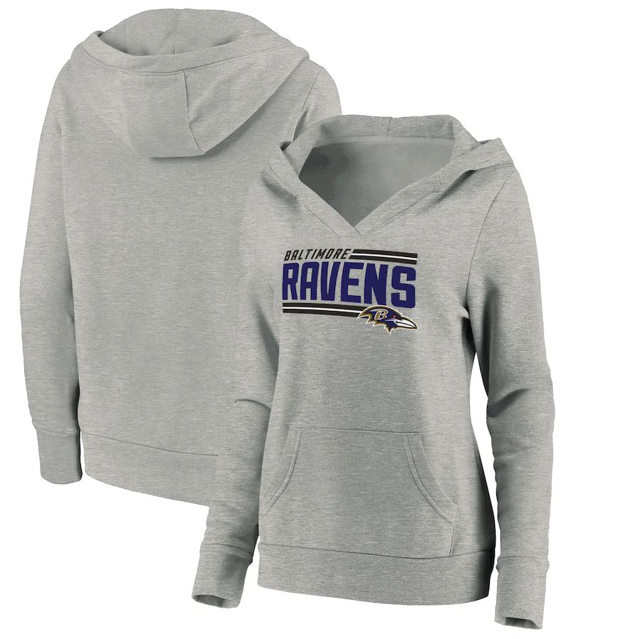 Women Baltimore Ravens Fanatics Branded Heathered Gray On Side Stripe V-Neck Pullover Hoodie